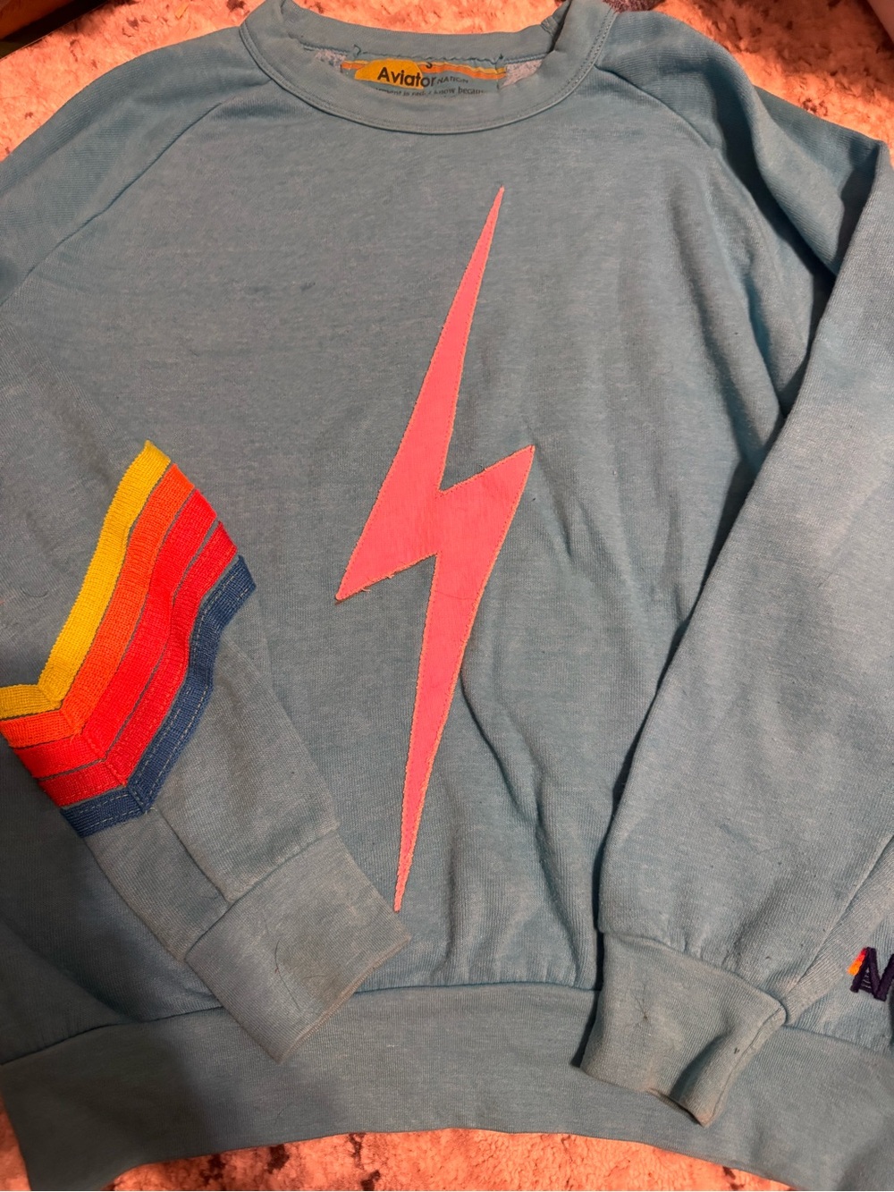 Aviator Nation Light Blue Lightning Bolt Sweatshirt